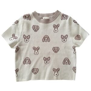 Debut Women’s Knit Short Sleeve Shirt Dogs Corgi Schnauzer Tan Size S